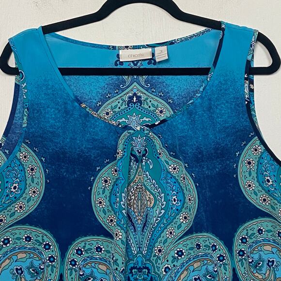Chico’s Women's Blue Sleeveless Boho Career Blouse Top Size Extra Large - Picture 2 of 6